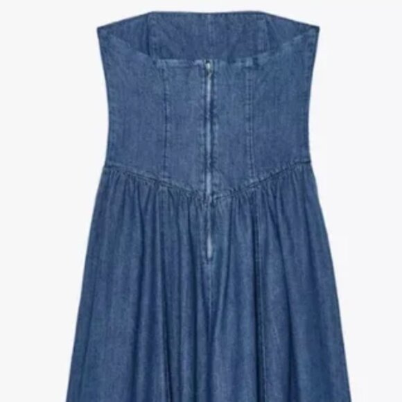 ZARA TRF STRAPLESS DENIM DROP WAIST MIDI DRESS - Picture 4 of 7